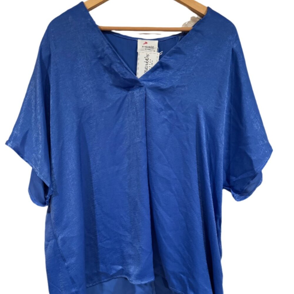 Short sleeve blue boutique blouse - size 3X  NWT